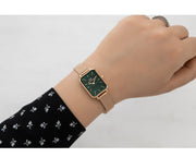 Daniel Wellington Quadro Melrose Green Dial Rose Gold Mesh Strap Watch For Women - DW00100437