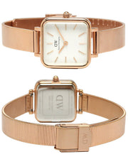 Daniel Wellington Quadro Studio White Dial Rose Gold Mesh Strap Watch For Women - DW00100517