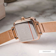 Daniel Wellington Quadro Studio White Dial Rose Gold Mesh Strap Watch For Women - DW00100517