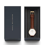 Daniel Wellington Classic Petite Bristol White Dial Brown Leather Strap Watch For Women - DW00100227