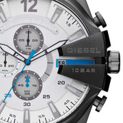 Diesel Mega Chief Chronograph White Dial Brown Leather Strap Watch For Men - DZ4280
