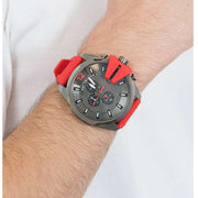 Diesel Mega Chief Chronograph Black Dial Red Silicone Strap Watch For Men - DZ4427