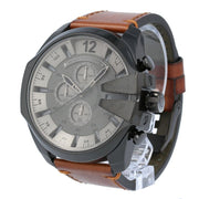 Diesel Mega Chief Chronograph Grey Dial Brown Leather Strap Watch For Men - DZ4463