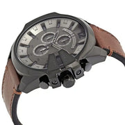 Diesel Mega Chief Chronograph Grey Dial Brown Leather Strap Watch For Men - DZ4463