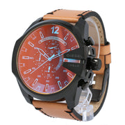 Diesel Mega Chief Chronograph Black Dial Brown Leather Strap Watch For Men - DZ4476