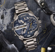 Diesel Big Daddy 2.0 Chronograph Blue Dial Grey Steel Strap Watch For Men - DZ7331