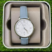 Fossil Jacqueline White Dial Light Blue Leather Strap Watch for Women - ES3821