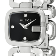 Gucci G Diamonds Black Dial Silver Steel Strap Watch For Women - YA125509