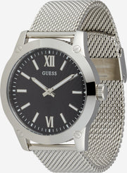 Guess Analog Black Dial Silver Mesh Bracelet Watch for Men - W1263G1