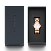 Daniel Wellington Iconic Link White Dial Rose Gold Steel Strap Watch for Women - DW00100213