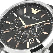 Emporio Armani Giovanni Chronograph Black Dial Black Leather Strap Watch For Men - AR11431