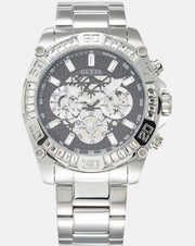 Guess Trophy Chronograph Diamonds Black Dial Silver Steel Strap Watch for Men - GW0390G1