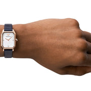 Emporio Armani Gianni T Bar Quartz Mother of Pearl Dial Blue Leather Strap Watch For Women - AR11466