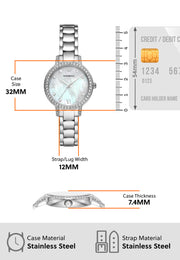 Emporio Armani Cleo Crystals Mother Of Pearl Dial Silver Steel Strap Watch For Women - AR11484