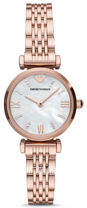 Emporio Armani Gianni T-Bar Mother of Pearl Dial Rose Gold Steel Strap Watch For Women - AR11316