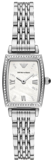 Emporio Armani Gianni T-Bar Quartz White Dial Silver Steel Strap Watch For Women - AR11405