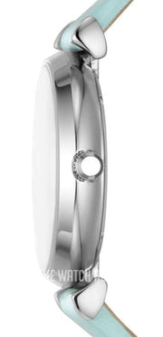 Emporio Armani Gianni T Bar Analog Crystals Silver Dial Blue Leather Strap Watch For Women - AR11443