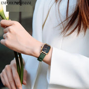 Emporio Armani Gioia Analog Black Mother of Pearl Dial Green Leather Strap Watch For Women - AR11149