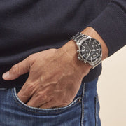 Emporio Armani Diver Chronograph Black Dial Silver Steel Strap Watch For Men - AR11360