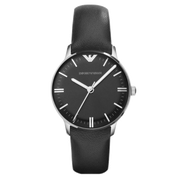 Emporio Armani Classic Quartz Black Dial Black Leather Strap Watch For Women - AR1600