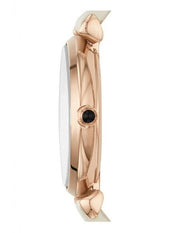 Emporio Armani Gianni T Bar Light Brown Dial White Leather Strap Watch For Women - AR1769