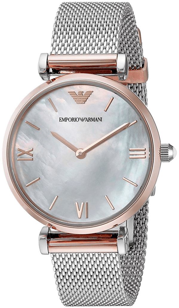 Emporio Armani Retro Mother of Pearl Dial Silver Mesh Bracelet Watch For Women - AR2067