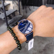 Emporio Armani Classic Quartz Blue Dial Blue Leather Strap Watch For Men  - AR2071