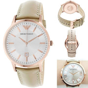 Emporio Armani Classic Quartz Silver Dial Beige Leather Strap Watch For Men - AR2464