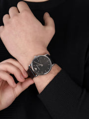 Emporio Armani Luigi Quartz Black Dial Black Leather Strap Watch For Men - AR2500