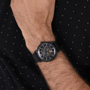 Emporio Armani Aviator Chronograph Black Dial Black Leather Strap Watch For Men - AR60028