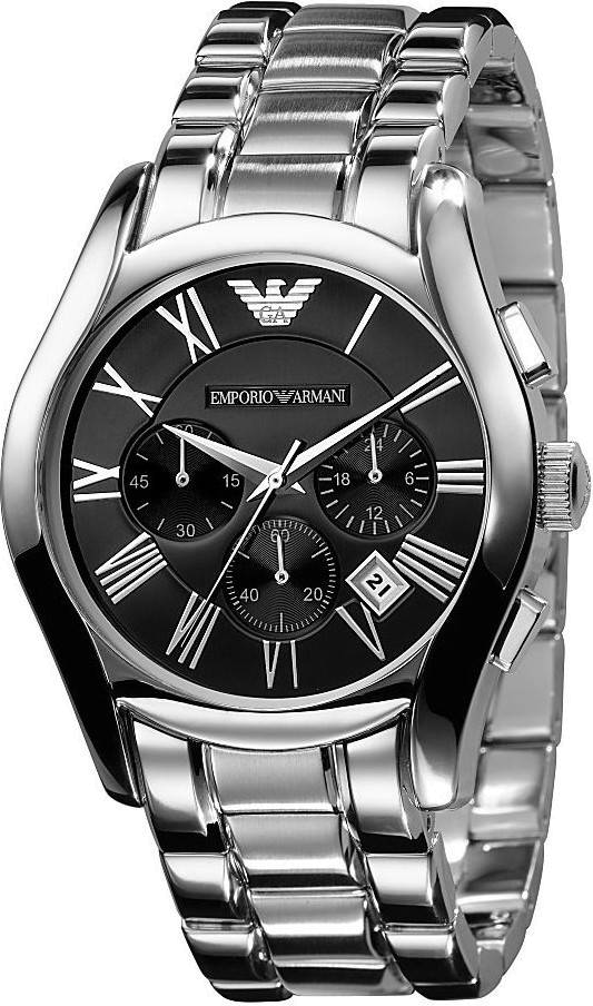 Emporio Armani Valente Chronograph Black Dial Silver Stainless Steel Watch For Men - AR0673
