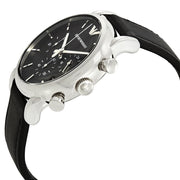 Emporio Armani Classic Chronograph Black Dial Black Leather Strap Watch For Men - AR1733