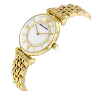 Emporio Armani Gianni T Bar Mother of Pearl White Dial Gold Steel Strap Watch For Women - AR190700
