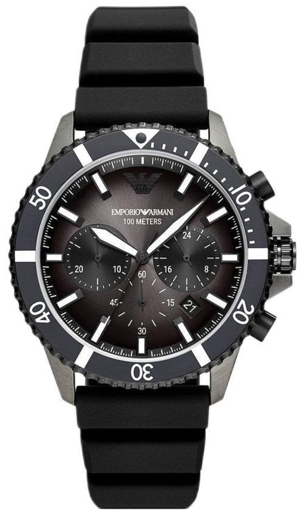 Emporio Armani Diver Chronograph Black Dial Black Silicone Strap Watch For Men - AR11515