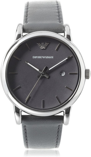 Emporio Armani Classic Quartz Grey Dial Grey Leather Strap Watch For Men - AR1730