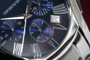 Emporio Armani Classic Blue Dial Silver Steel Strap Watch For Men - AR1635