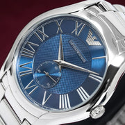 Emporio Armani Valente Quartz Blue Dial Silver Steel Strap Watch For Men - AR11085