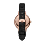Emporio Armani Cleo Three-Hand Mother of Pearl Dial Black Leather Strap Watch For Women - AR11485