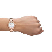 Emporio Armani Aira Three Hand Mother of Pearl Dial Rose Gold Steel Strap Watch For Women - AR11523