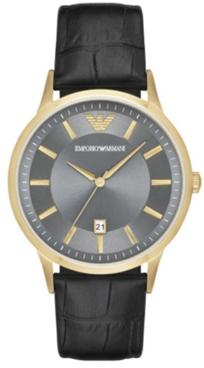 Emporio Armani Renato Quartz Grey Dial Black Leather Strap Watch For Men - AR11049