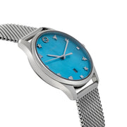 Gucci G-Timeless Turquoise Mother of Pearl Dial Silver Mesh Bracelet Watch For Women - YA126582