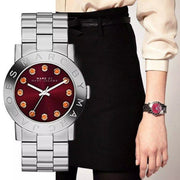 Marc Jacobs Amy Red Dial Silver Steel Strap Watch for Women - MBM3333