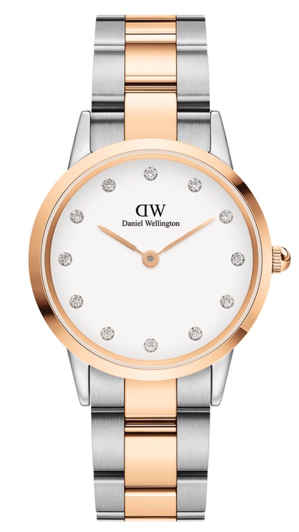 Daniel Wellington Iconic Link White Dial Two Tone Steel Strap Watch For Women - DW00100359