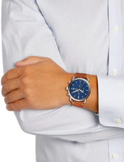 Fossil The Commuter Blue Dial Brown Leather Strap Watch for Men - FS5401
