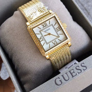 Guess White Dial Gold Mesh Bracelet Watch For Women - W0826L2