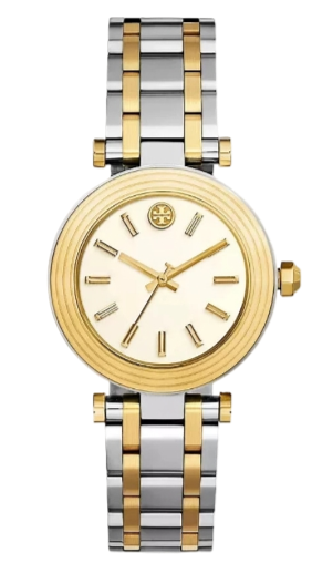 Tory Burch Classic T White Dial Two Tone Steel Strap Watch for Women - TBW9014
