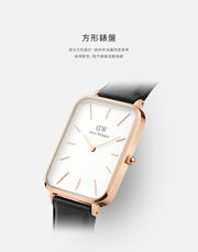 Daniel Wellington Quadro White Dial Black Leather Strap Watch For Women - DW00100450