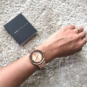 Marc Jacobs Tether Transparent Rose Gold Dial Rose Gold Steel Strap Watch for Women - MBM3414