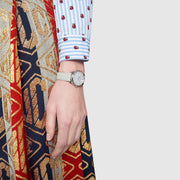 Gucci G-Timeless Mother of Pearl White Dial White Leather Strap Watch For Women - YA126597