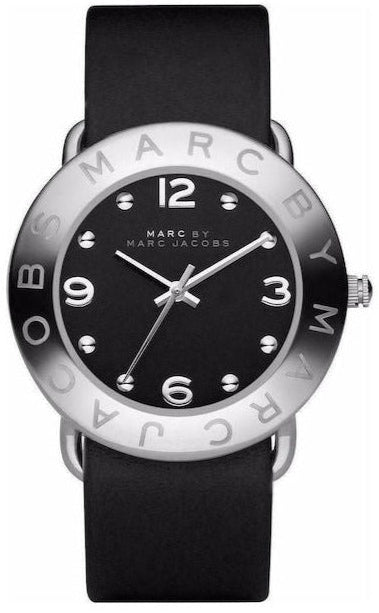 Marc Jacobs Amy Black Dial Black Leather Strap Watch for Women - MBM1140